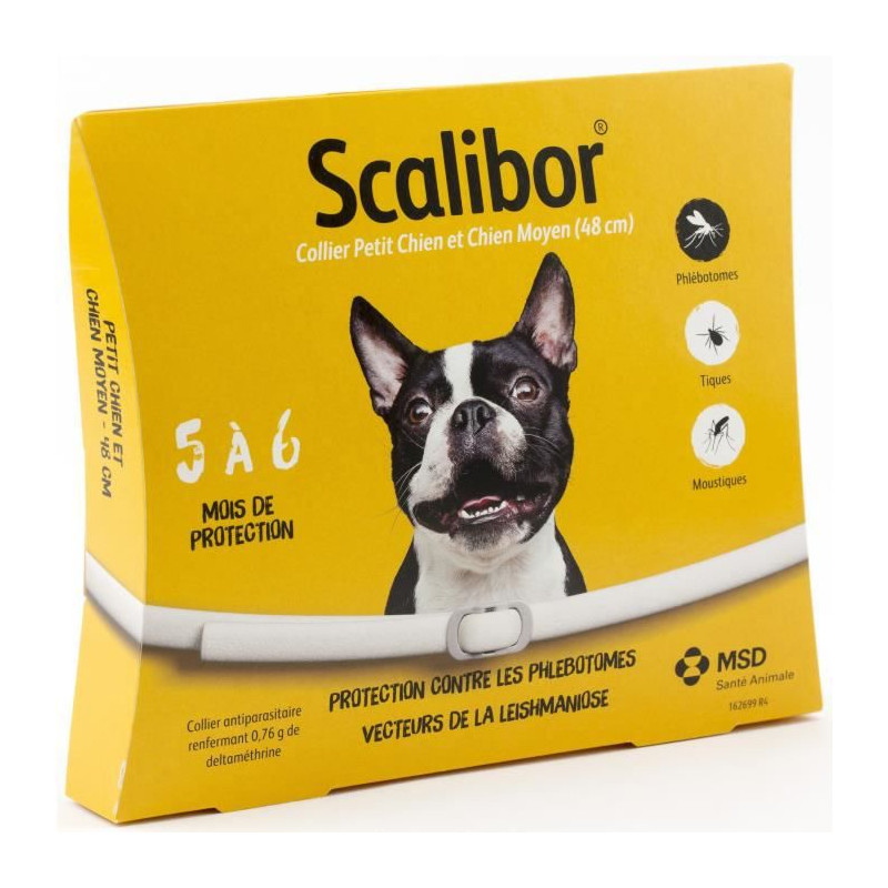 SCALIBOR Collier antiparasitaire - 48 cm - Pour petit et chien moyen
