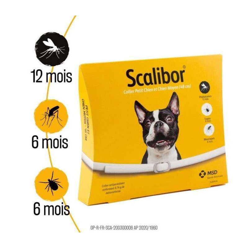 SCALIBOR Collier antiparasitaire - 48 cm - Pour petit et chien moyen
