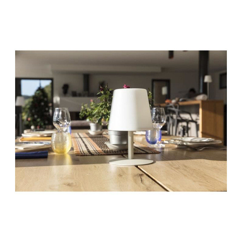 STANDY MINI CREAM Lampe de table sans fil avec pied en acier creme - base LED blanc chaud/blanc froid