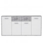 PILVI Buffet bas 4 portes 4 tiroirs - Blanc et beton gris clair - L 162,3 x P 34,2 x H 88,1 cm