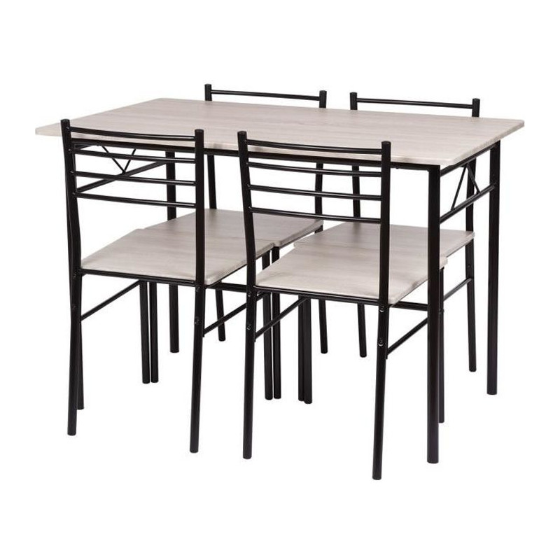 Set table a manger avec 4 chaises - Metal noir et chene - RIVIERA