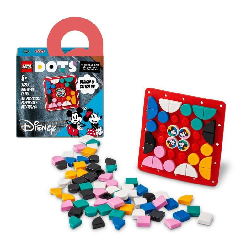 LEGO DOTS 41963 Plaque a Coudre Mickey Mouse et Minnie Mouse, Fabrication de Bijoux Enfants