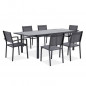 Ensemble repas de jardin 6 a 8 personnes - Table aluminium extensible 180-240 cm + 6 chaises aluminium et assise textilene - Gri