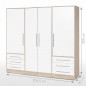 JUPITER Armoire de chambre style contemporain en bois agglomere blanc et chene - L 206,5 cm