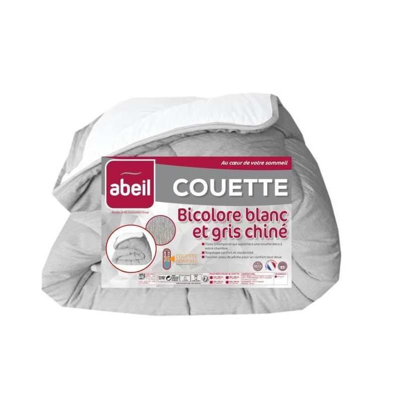 ABEIL Couette temperee BICOLORE 140x200cm - Blanc + Gris chine
