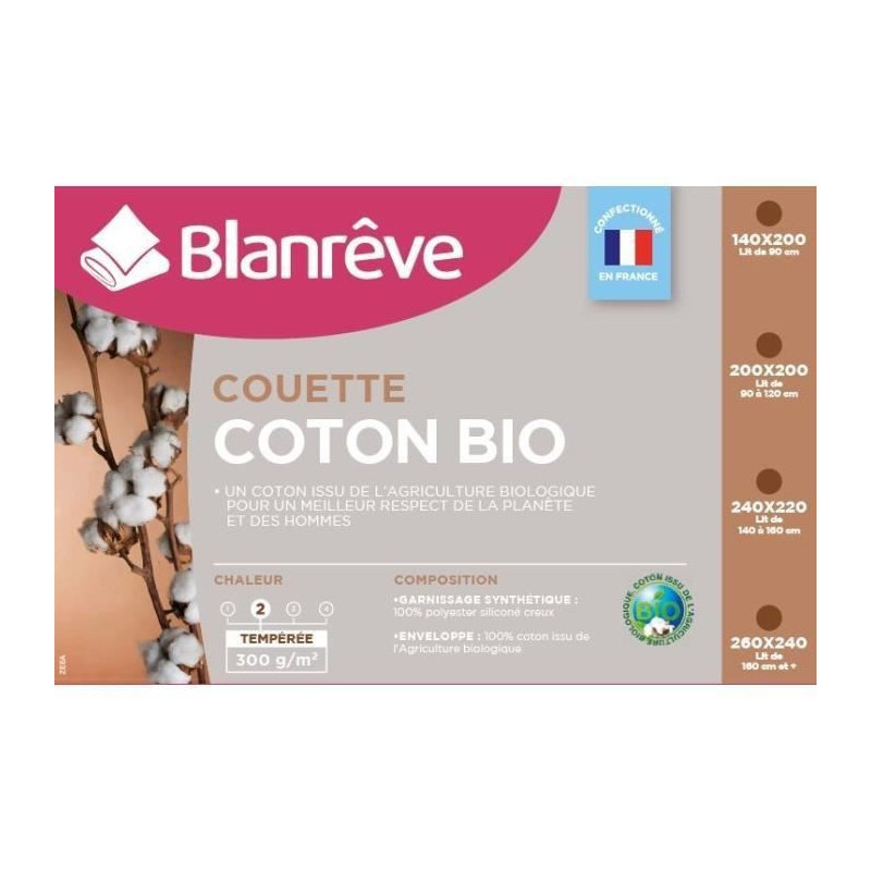 BLANREVE Couette temperee Coton BIO - 300g/m2 - 140x200cm