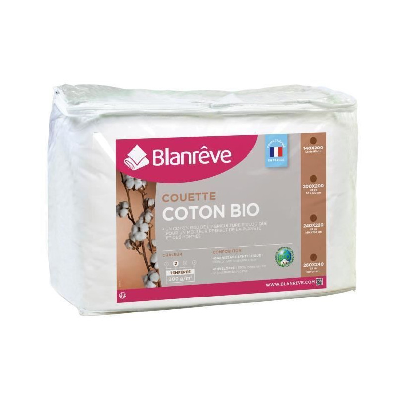 BLANREVE Couette temperee Coton BIO - 300g/m2 - 200x200cm