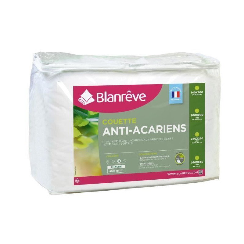 BLANREVE Couette chaude Percale - Anti-acariens - 350g/m2 - 200x200cm
