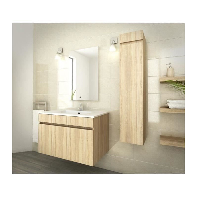 LUNA Ensemble salle de bain simple vasque L 80 cm - Decor oak sonoma