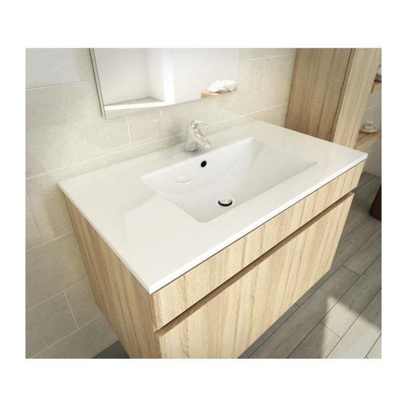 LUNA Ensemble salle de bain simple vasque L 80 cm - Decor oak sonoma