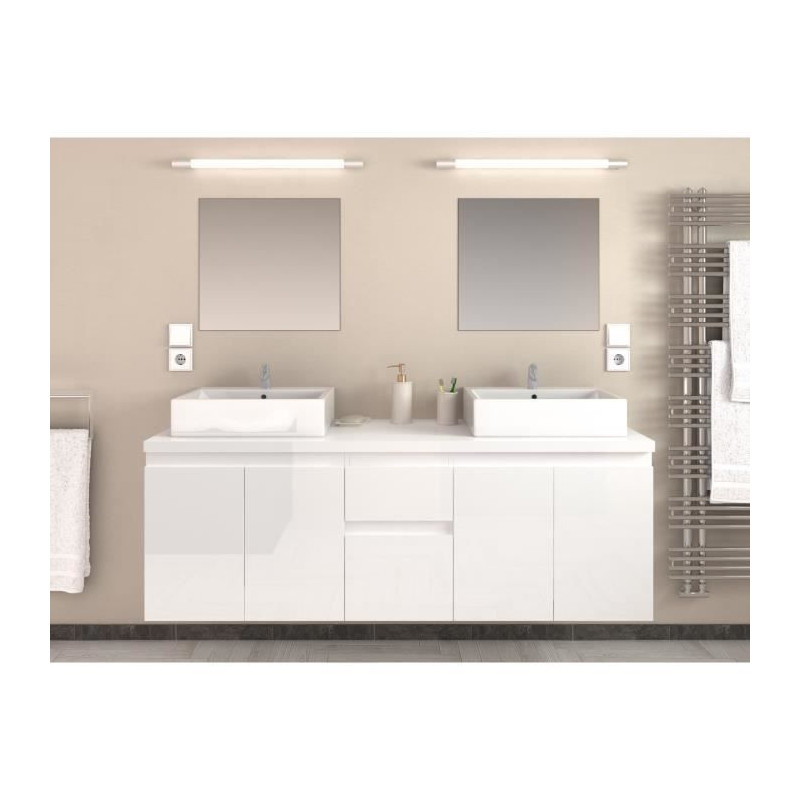 CINA Ensemble salle de bain double vasque L 150 cm - Blanc laque brillant