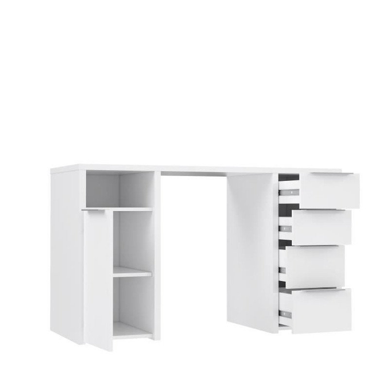 BILBAO Bureau 1 porte 4 tiroirs - Decor papier blanc - L 125 x P 50 x H 75 cm