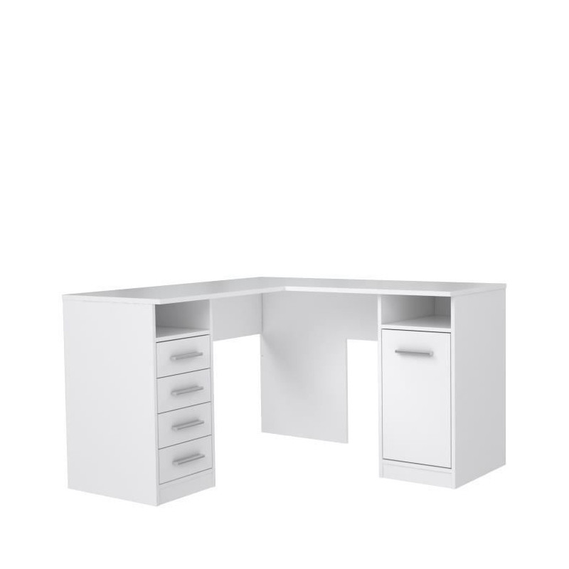 TOLEDE Bureau dangle 1 porte 4 tiroirs - Decor papier blanc - L 125 x P 125 x H 75 cm