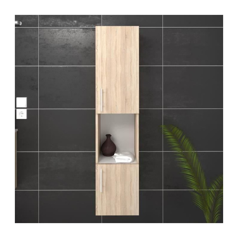 LUNA / LIMA Colonne de salle de bain avec niche ouverte L 25 cm - Decor chene sonoma