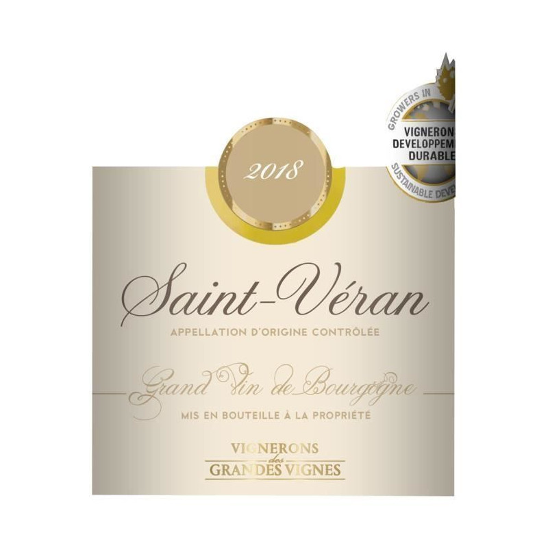 Vignerons des Grandes Vignes 2018 Saint-Veran - Vin blanc de Bourgogne
