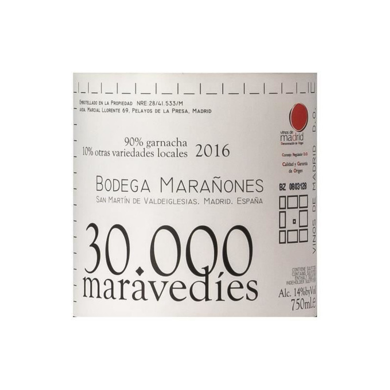 Maranones 30000 Maravedies 2016 DO Madrid - Vin rouge Espagne