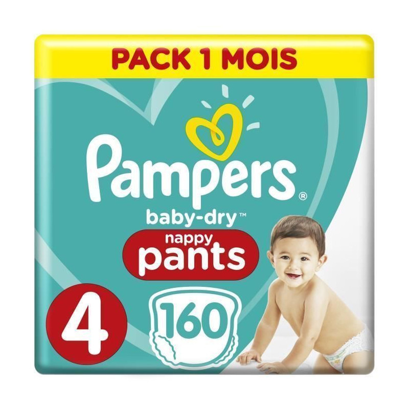 PAMPERS Baby-Dry Pants Taille 4 , 9-15kg, 160 Couches - Pack 1 Mois