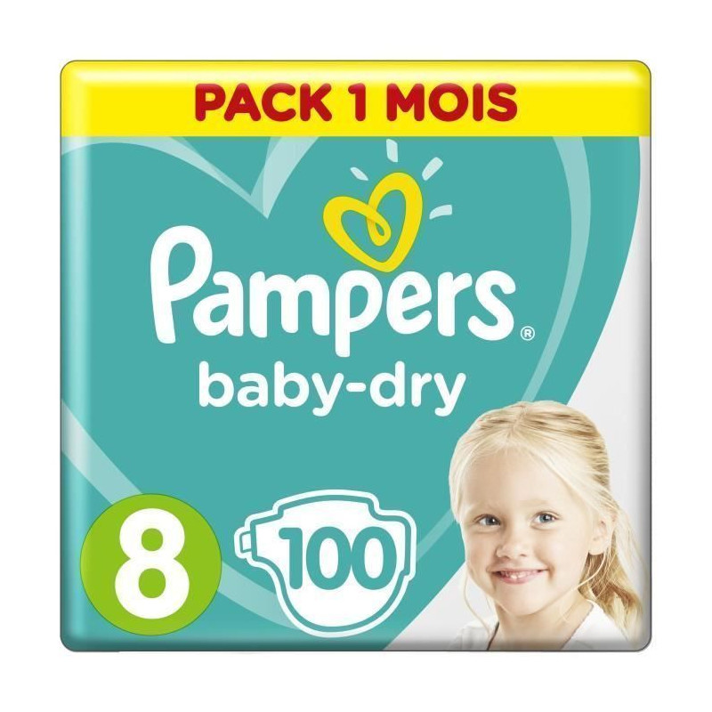 PAMPERS BABY-DRY Taille 8 - 100 couches - Pack 1 mois