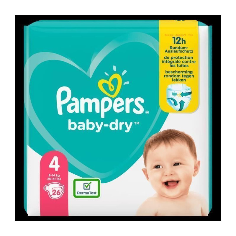 Pampers Baby-Dry Taille 4, 26 Couches