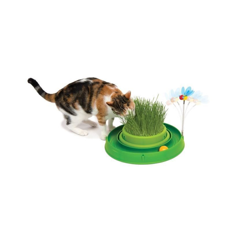 CAT IT Cuircuit 3 en 1 avec balle et jardiniere dherbe - O 36 cm - Vert - Pour chat