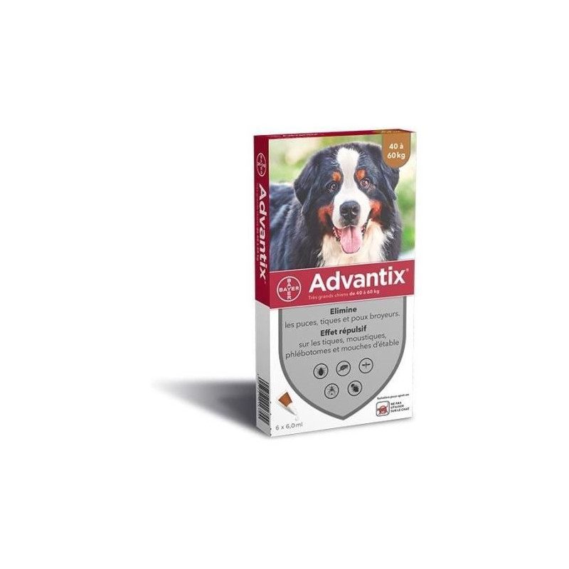 ADVANTIX 4 pipettes antiparasitaires - Pour tres grand chien de 40 a 60 kg - 4 x 6 ml