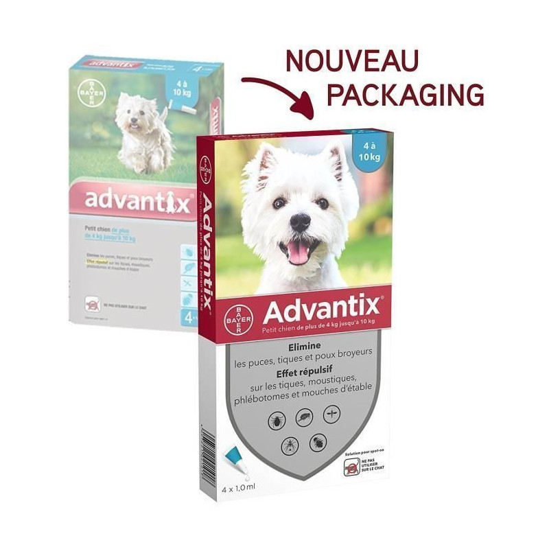 ADVANTIX 4 pipettes antiparasitaires - Pour petit chien de 4 a 10kg