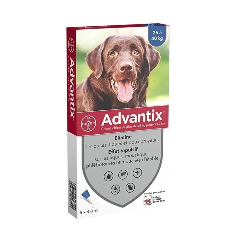 ADVANTIX 6 pipettes antiparasitaires - Pour grand chien de plus de 25kg