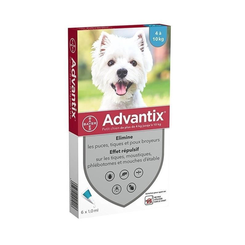 ADVANTIX 6 pipettes antiparasitaires - Pour petit chien de 4 a 10kg