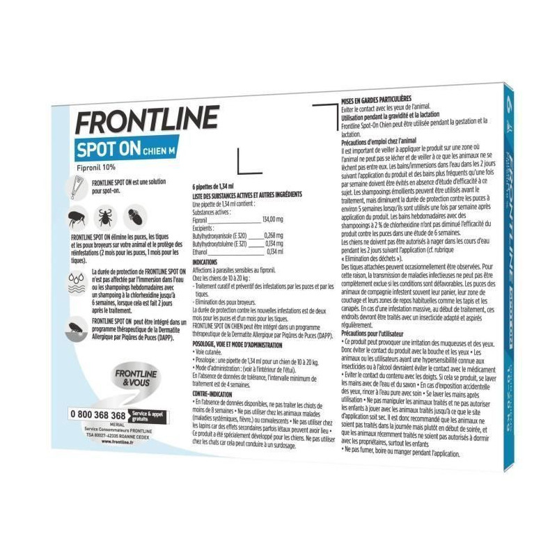 FRONTLINE Spot On chien 10-20kg - 6 pipettes