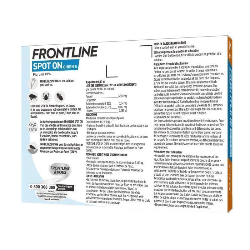 FRONTLINE Spot On chien 2-10kg - 4 pipettes