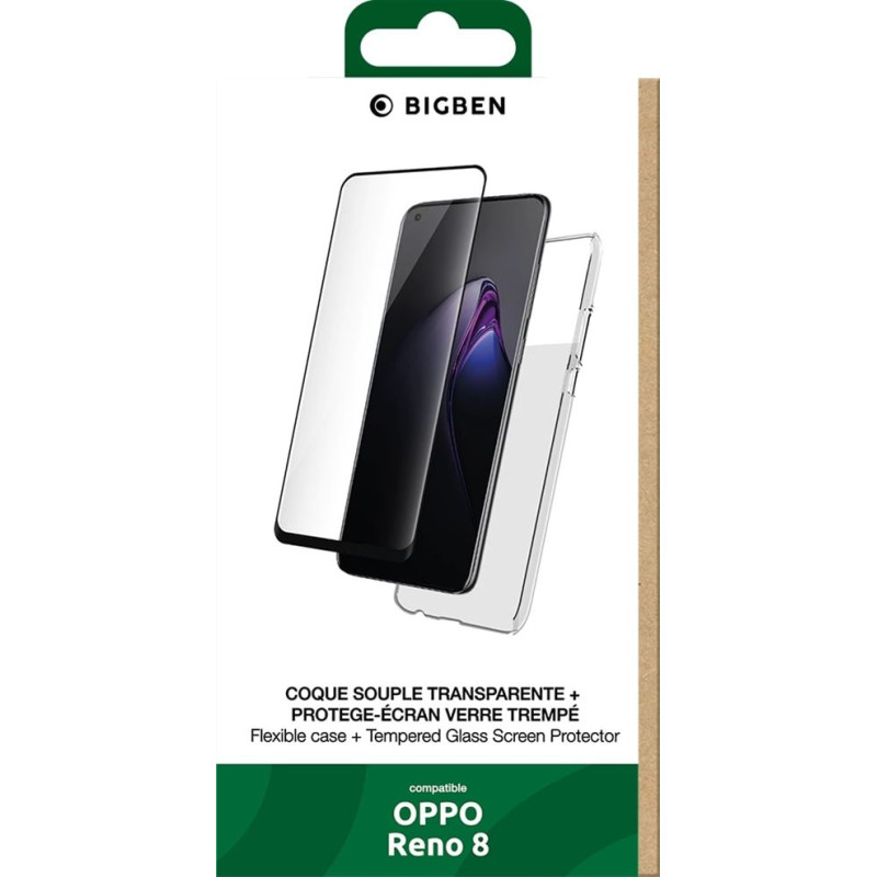 Pack coque semi rigide silitrans BigBen Connected Transparent + Verre trempé 2,5D pour Oppo Reno 8
