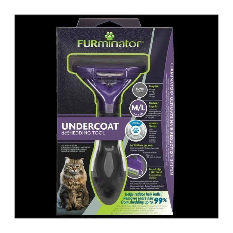 FURMINATOR Outil de Toilettage - Elimine 90% des poils - Nettoyage en 1 clic - Pour chat de grande taille a poils Longs