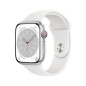 Apple Watch Series 8 GPS + Cellular, boîtier Acier inoxydable argent 45mm avec Bracelet Blanc