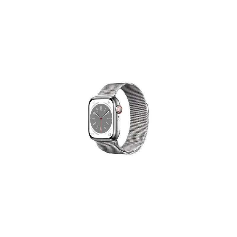 Apple Watch Series 8 GPS + Cellular, boîtier Acier inoxydable argent 41mm avec Boucle Milanaise Argent