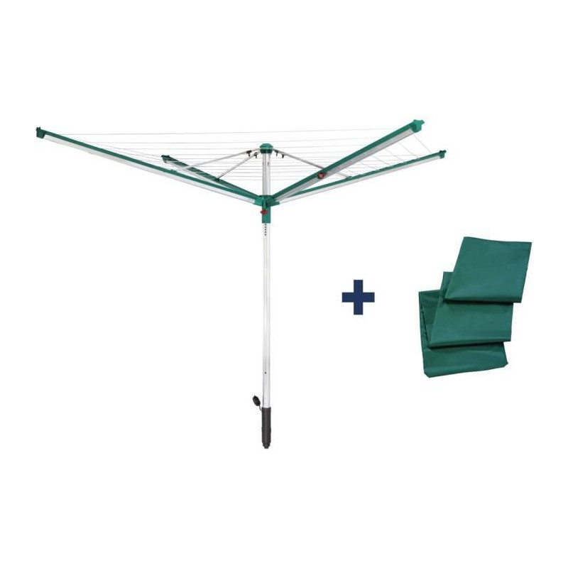 Séchoir parapluie Linomatic 500 Deluxe Cover 82007 Leifheit - Etendoir extérieur rotatif 50 metres- Fils rétractables douille