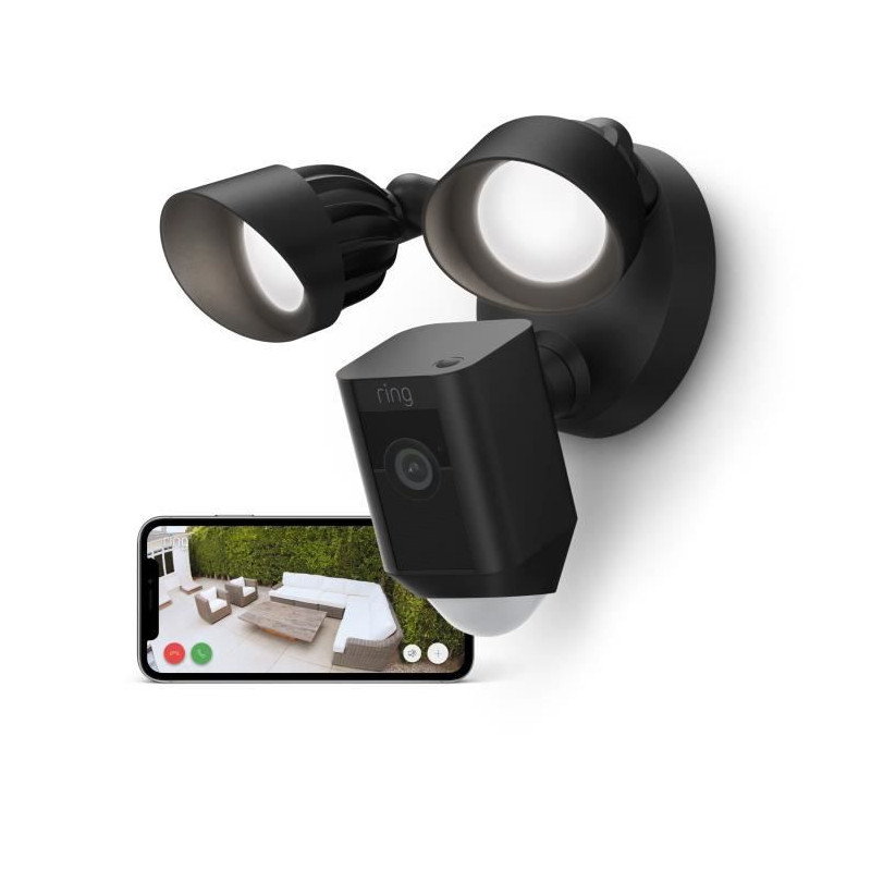 RING - Floodlight Cam Wired Plus - Caméra de surveillance extérieure , Vidéo HD 1080p, projecteurs LED, sirene intégrée