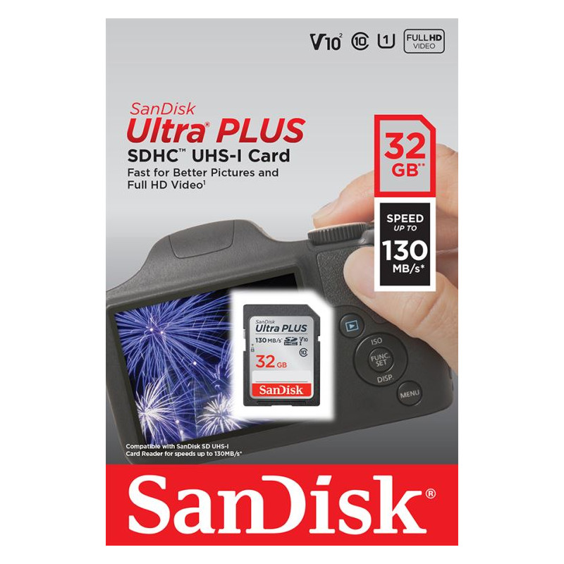 Carte mémoire SanDisk Ultra+ SDHC UHS I 32 Go V10²