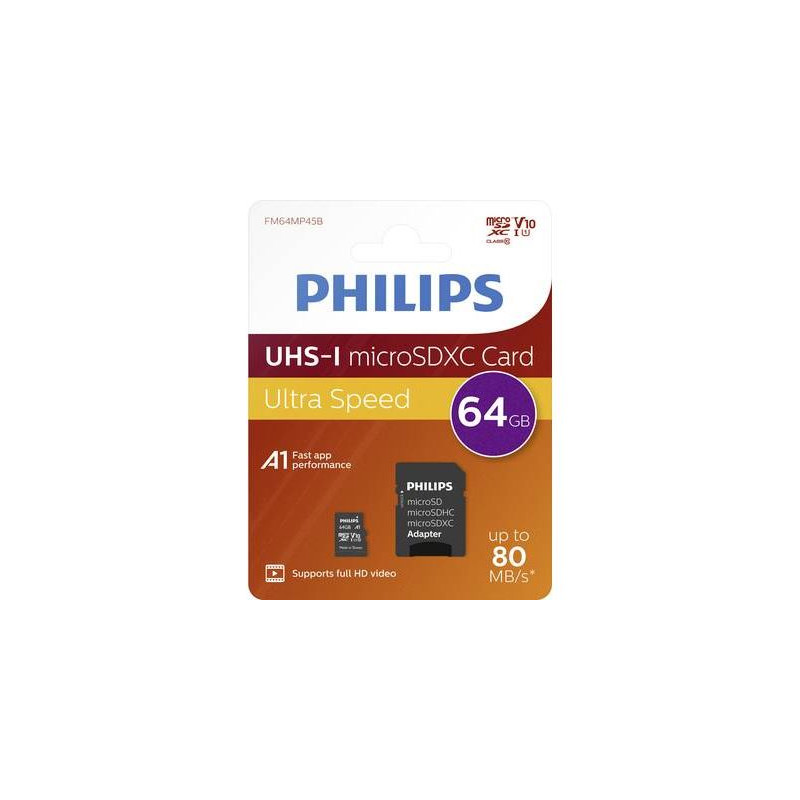 Philips FM64MP45B Carte mémoire flash (adaptateur SD inclus(e)) 64 Go UHS I Class10 SDXC