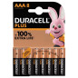 Pack de 8 piles alcalines Duracell Plus AAA 1.5V LR03 Noir