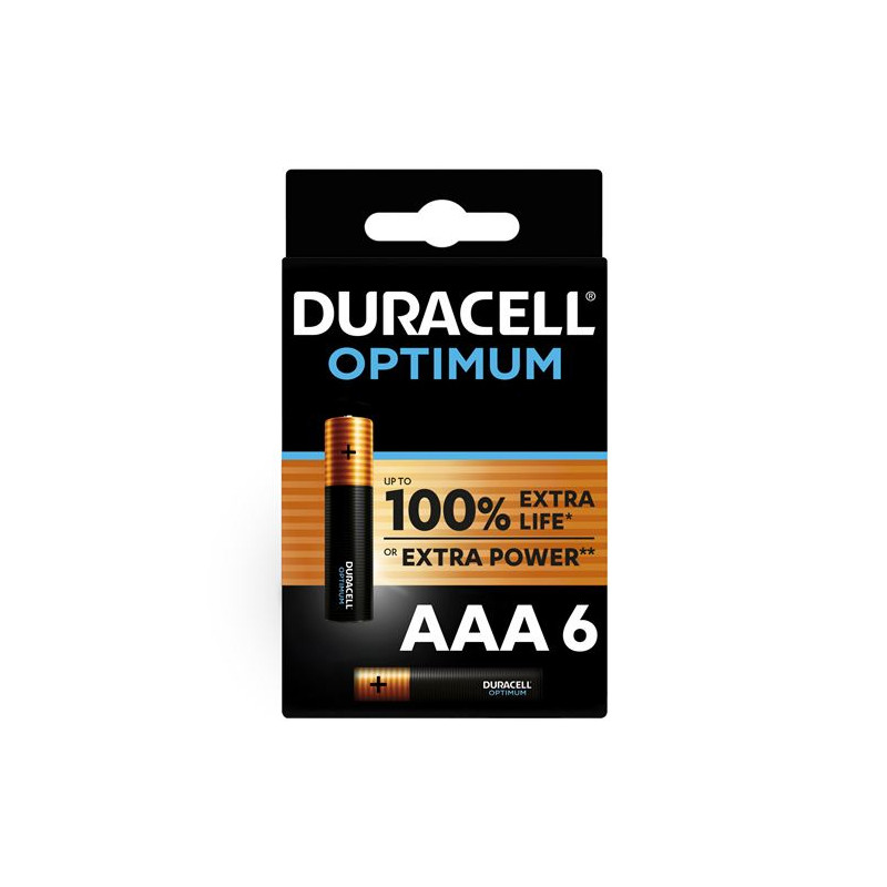 Pack de 6 piles Duracell Optimum AAA 1,5 V LR03 Noir