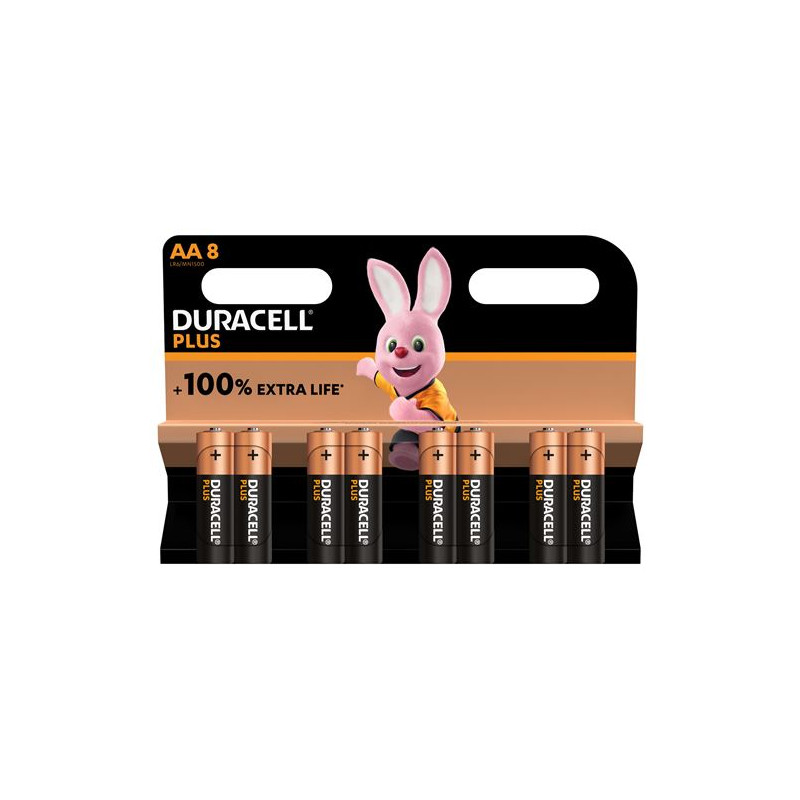 Pack de 8 piles alcalines Duracell Plus AA 1,5V LR06 Noir