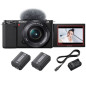 Pack Fnac Vlogging hybride Sony ZV E10 + E PZ 16 50mm f 3,5 5,6 OSS + 2ème batterie + Chargeur de batterie