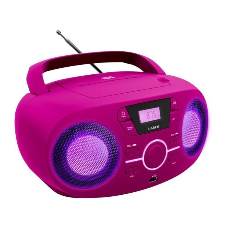 BIGBEN CD61RSUSB Lecteur Radio Cd Portable Usb Rose + Speakers Lumineux
