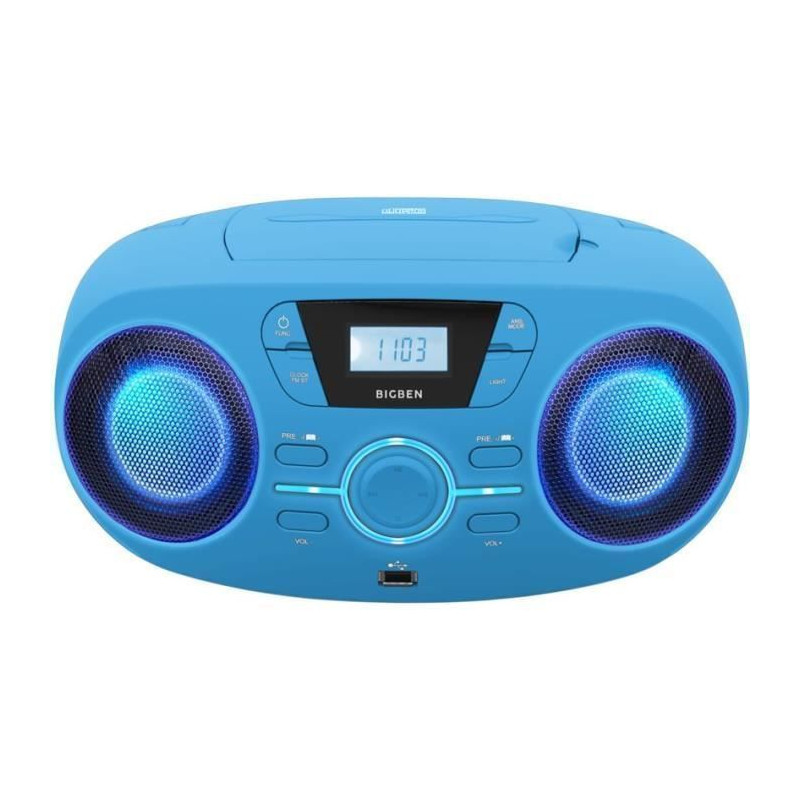 BIGBEN CD61BLUSB Lecteur Radio Cd Portable Usb Bleu + Speakers Lumineux