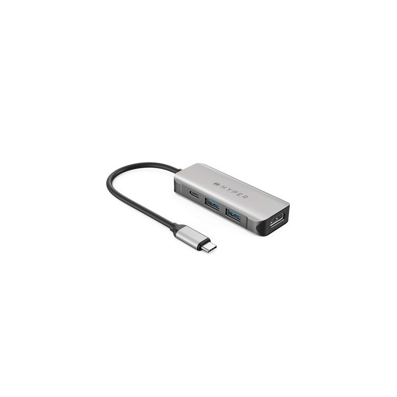 Hub USB Type C 4 en 1 universel HyperDrive HD41 GL pour MacBook Chromebook et PC Gris