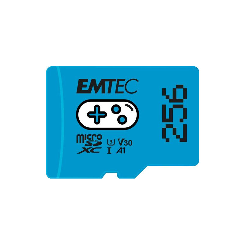 Carte mémoire Gaming microSD UHS I U3 V30 A1 A2 Emtec 256 Go Bleu