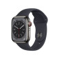 Apple Watch Series 8 GPS + Cellular, boîtier Acier inoxydable graphite 41mm avec Bracelet Sport Minuit