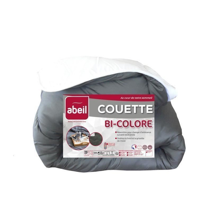 ABEIL Couette Bicolore - 240 x 260 cm - Blanc et gris