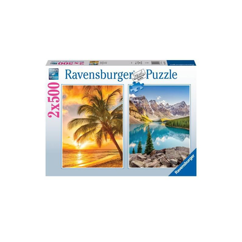 Puzzle 2x500 pieces - Plage et montagnes - Puzzle adultes Ravensburger - Des 10 ans - 17267