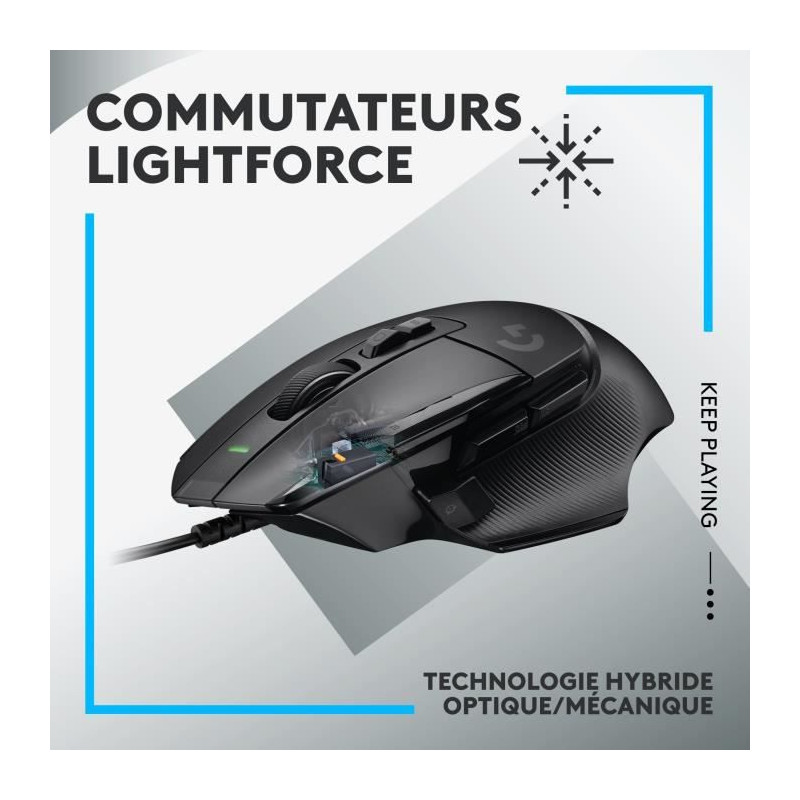 Logitech - G502 X Souris Gaming Filaire - LIGHTFORCE boutons primaires hybrides optique-mécanique, capteur gaming HERO 25K - No